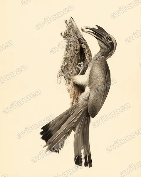Illustration im Stil Historische Tafel: Indienhornvogel (Ocyceros birostris)