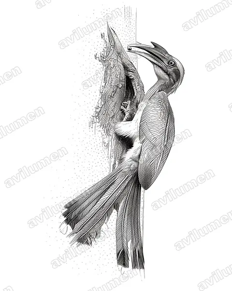 Illustration im Stil Tusche: Indienhornvogel (Ocyceros birostris)