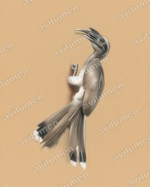 Illustration im Stil Buntstift: Indienhornvogel (Ocyceros birostris)
