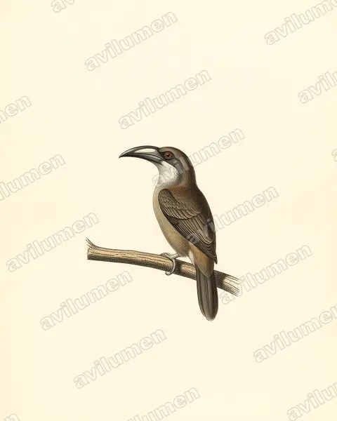 Vintage plate illustration: Ocyceros gingalensis (Sri Lanka Grey Hornbill)