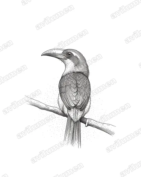 Ink illustration: Ocyceros gingalensis (Sri Lanka Grey Hornbill)