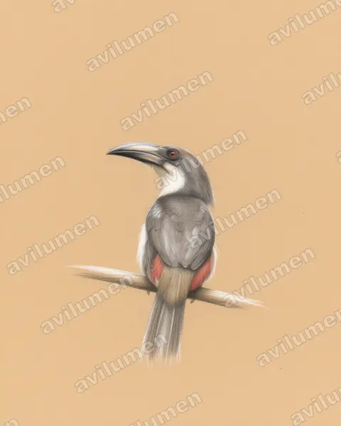 Colored pencil illustration: Ocyceros gingalensis (Sri Lanka Grey Hornbill)