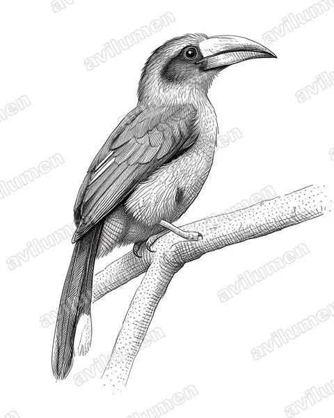 Ilustración en Tinta: Ocyceros griseus (Cálao gris malabar​)