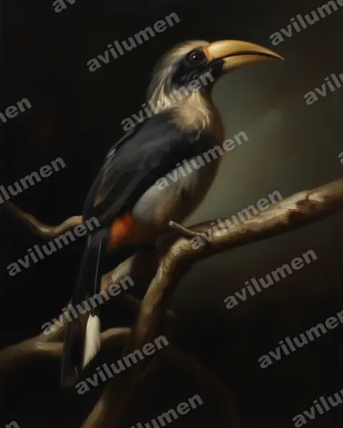 Ilustración en Óleo: Ocyceros griseus (Cálao gris malabar​)