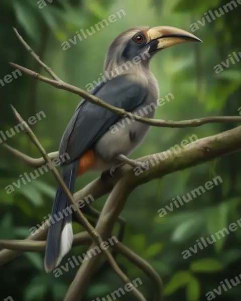 Ilustración en Realista: Ocyceros griseus (Cálao gris malabar​)