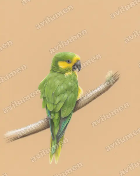 Illustration Crayon de couleur : Ognorhynchus icterotis (Conure à joues d'or)