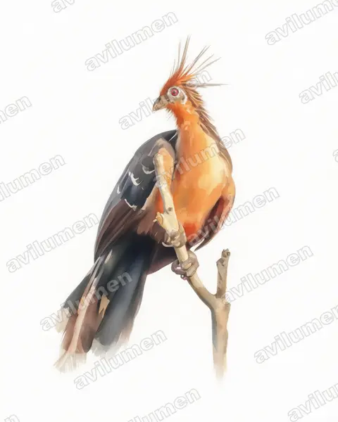 Ilustración en Acuarela: Opisthocomus hoazin (Hoacin)