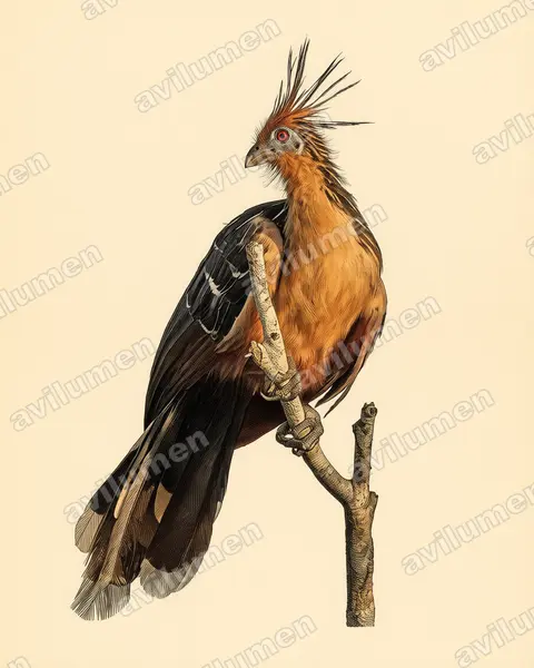 Ilustración en Lámina antigua: Opisthocomus hoazin (Hoacin)
