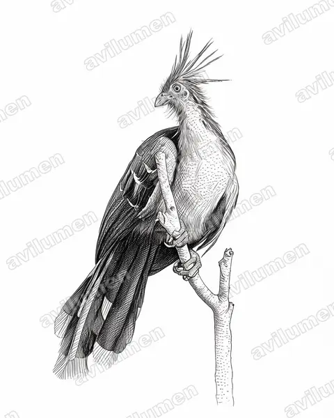 Ilustración en Tinta: Opisthocomus hoazin (Hoacin)
