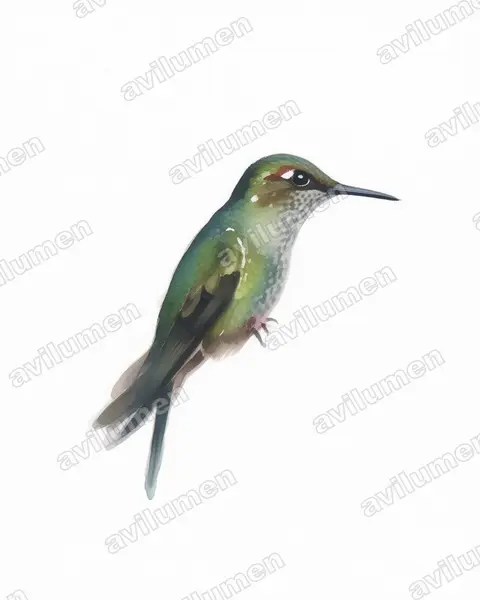 Watercolor illustration: Opisthoprora euryptera (Mountain avocetbill)