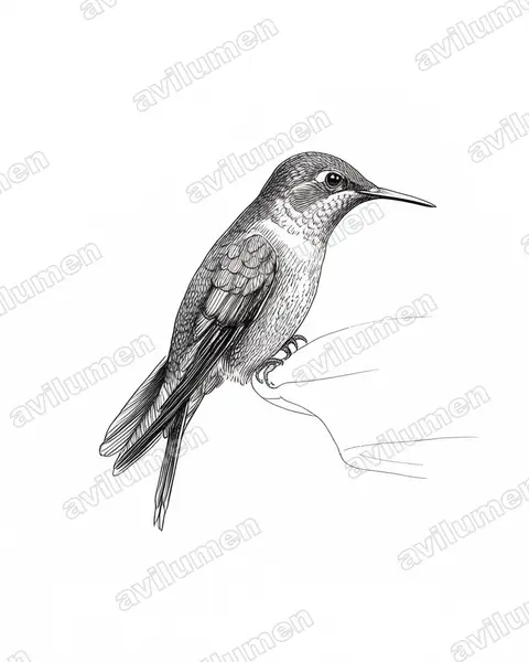 Ink illustration: Opisthoprora euryptera (Mountain avocetbill)