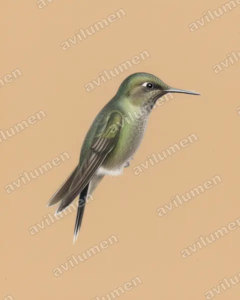 Colored pencil illustration: Opisthoprora euryptera (Mountain avocetbill)
