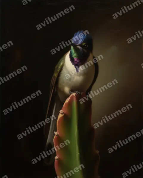 Illustration im Stil Öl: Weißhalssylphe (Oreonympha nobilis)