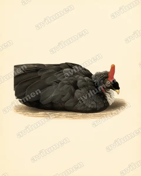 角冠雉（Oreophasis derbianus）的古典图版插画
