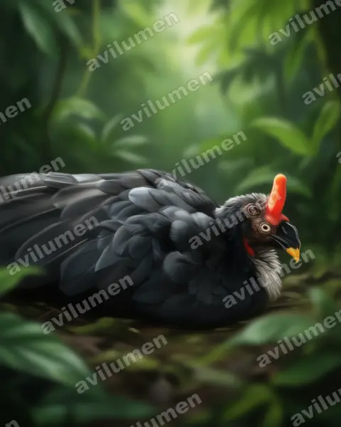 角冠雉（Oreophasis derbianus）的写实插画