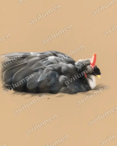 角冠雉（Oreophasis derbianus）的彩色铅笔插画