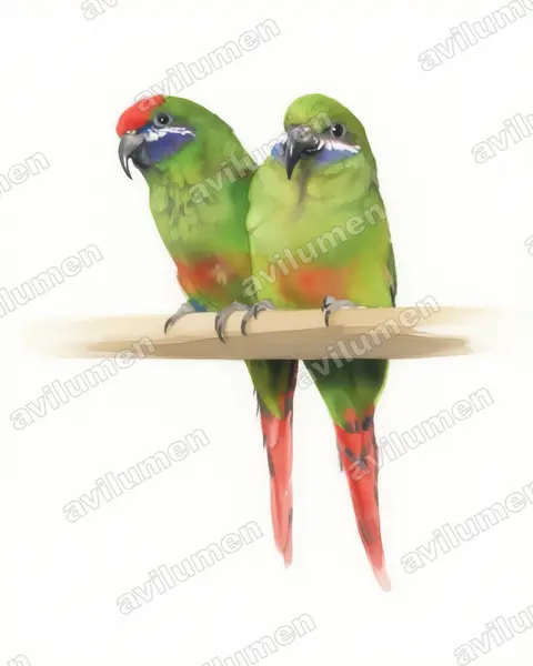 Ilustración en Acuarela: Oreopsittacus arfaki (Lori bigotudo​)