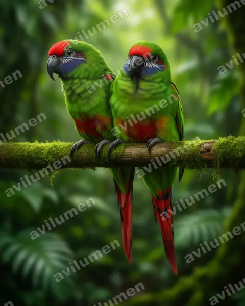 Ilustración en Realista: Oreopsittacus arfaki (Lori bigotudo​)