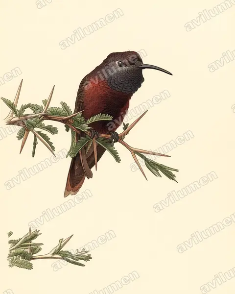 Ilustración en Lámina antigua: Oreotrochilus adela (Colibrí de Cochabamba)