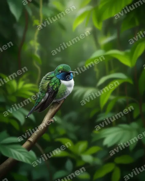Ilustración en Realista: Oreotrochilus cyanolaemus (Estrella de garganta azul)