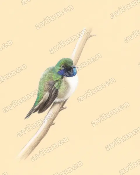 Ilustración en Lápiz de color: Oreotrochilus cyanolaemus (Estrella de garganta azul)