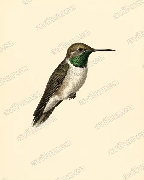 Ilustración en Lámina antigua: Oreotrochilus leucopleurus (Colibrí cordillerano)