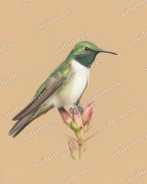Colored pencil illustration: Oreotrochilus stolzmanni (Green-headed Hillstar)