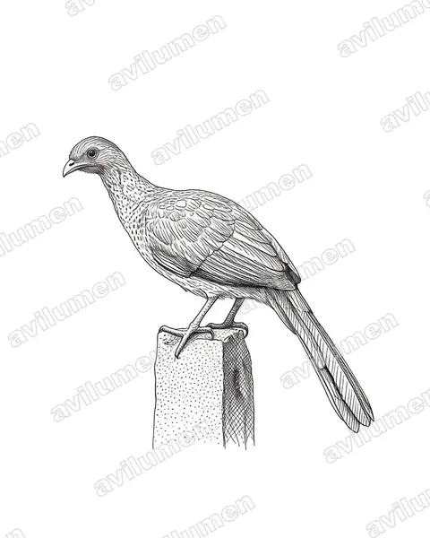 东巴西小冠雉(Ortalis araucuan)的钢笔墨线插画