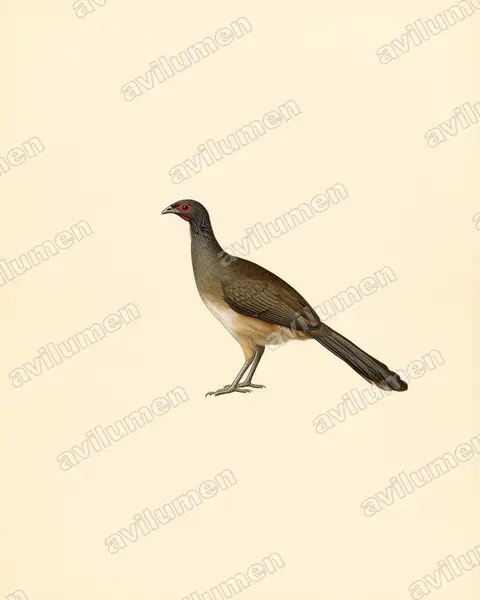 Ilustración en Lámina antigua: Ortalis poliocephala (Chachalaca pacífica)