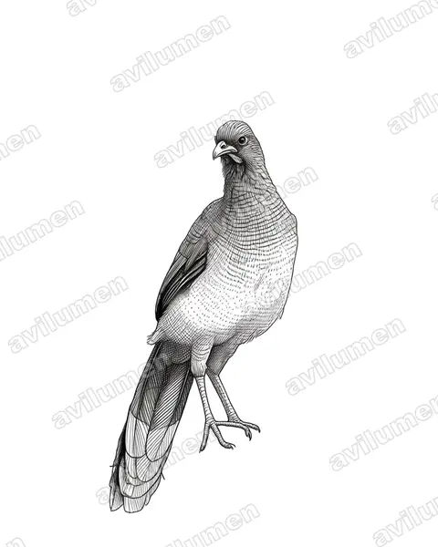 棕臀稚冠雉（Ortalis ruficauda）的钢笔墨线插画