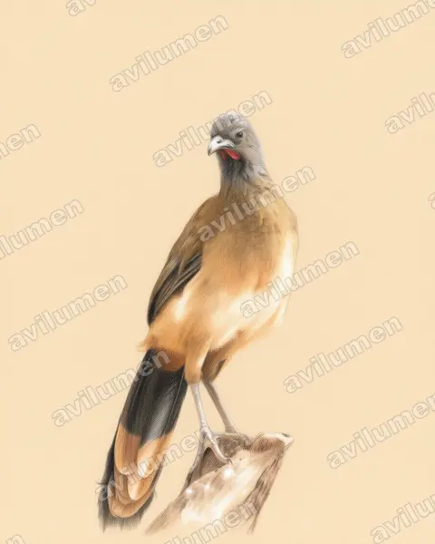 棕臀稚冠雉（Ortalis ruficauda）的彩色铅笔插画