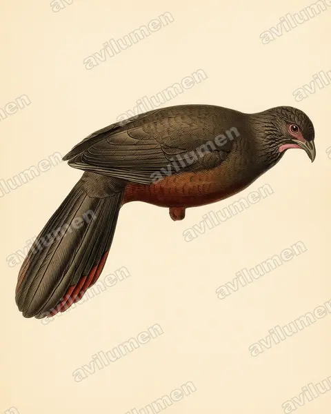 Ilustración en Lámina antigua: Ortalis wagleri (Chachalaca ventricastaña​)