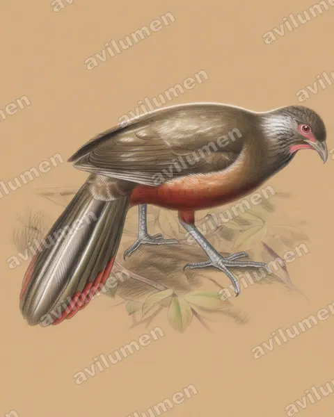 Ilustración en Lápiz de color: Ortalis wagleri (Chachalaca ventricastaña​)