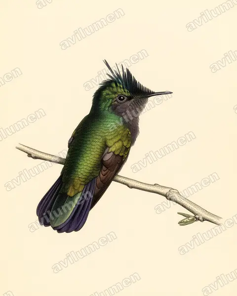 凤头蜂鸟（Orthorhyncus cristatus）的古典图版插画