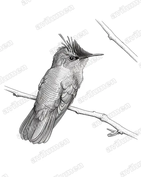 凤头蜂鸟（Orthorhyncus cristatus）的钢笔墨线插画