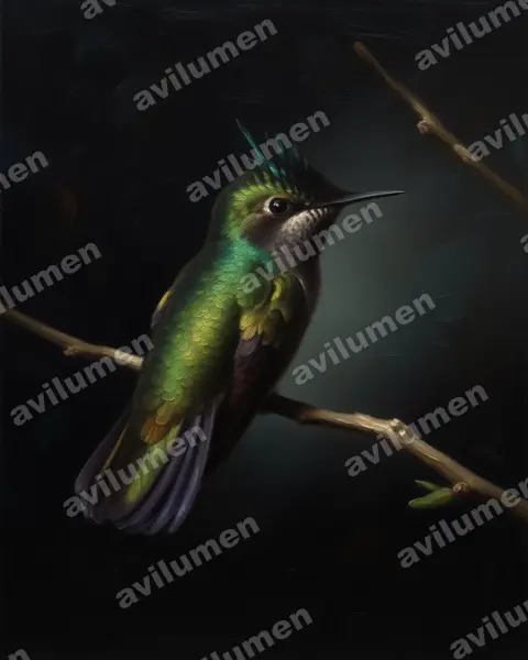 凤头蜂鸟（Orthorhyncus cristatus）的油画插画