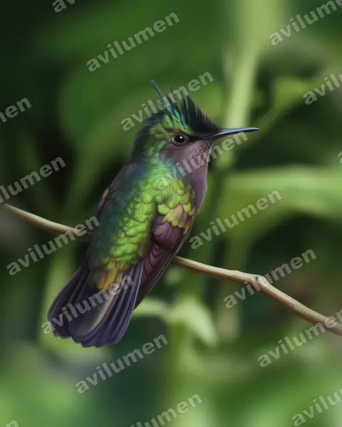 凤头蜂鸟（Orthorhyncus cristatus）的写实插画