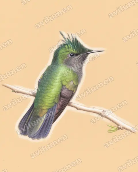 凤头蜂鸟（Orthorhyncus cristatus）的彩色铅笔插画