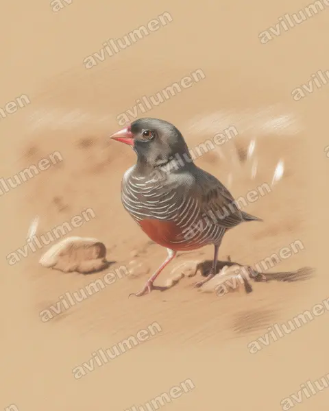 Colored pencil illustration: Ortygospiza atricollis (Black-faced quailfinch)