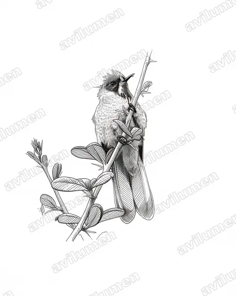 Illustration im Stil Tusche: Blaubart-Helmkolibri (Oxypogon cyanolaemus)