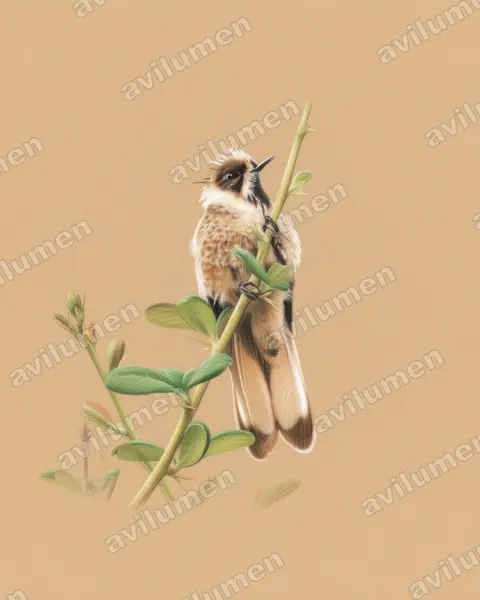 Illustration im Stil Buntstift: Blaubart-Helmkolibri (Oxypogon cyanolaemus)