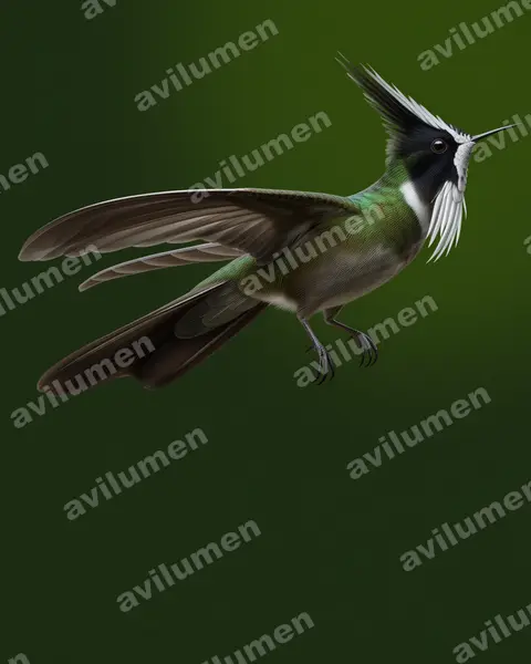 Realistic illustration: Oxypogon lindenii (White-bearded helmetcrest)