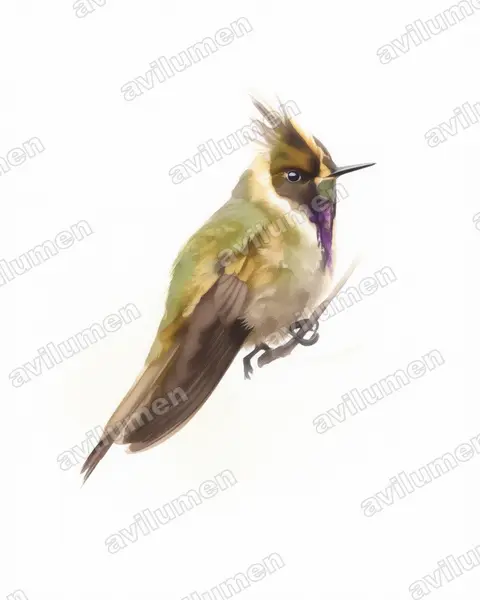 Illustration im Stil Aquarell: Violettbart-Helmkolibri (Oxypogon stuebelii)