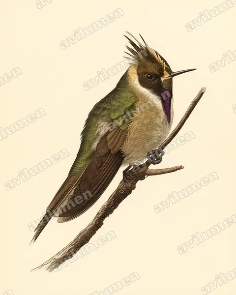 Illustration im Stil Historische Tafel: Violettbart-Helmkolibri (Oxypogon stuebelii)