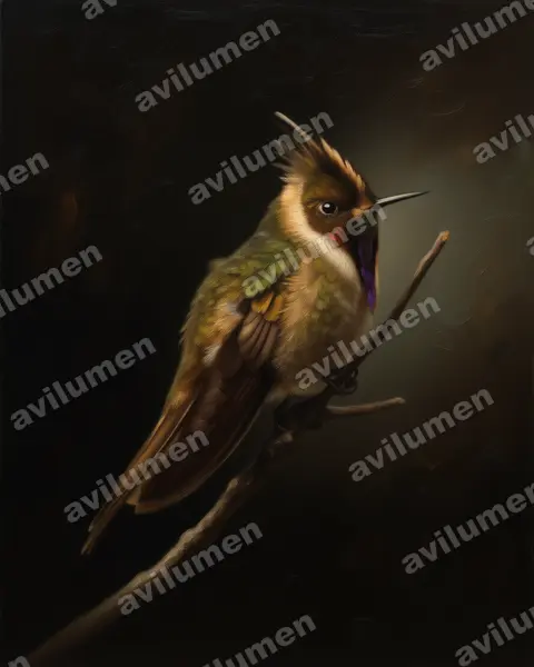 Illustration im Stil Öl: Violettbart-Helmkolibri (Oxypogon stuebelii)