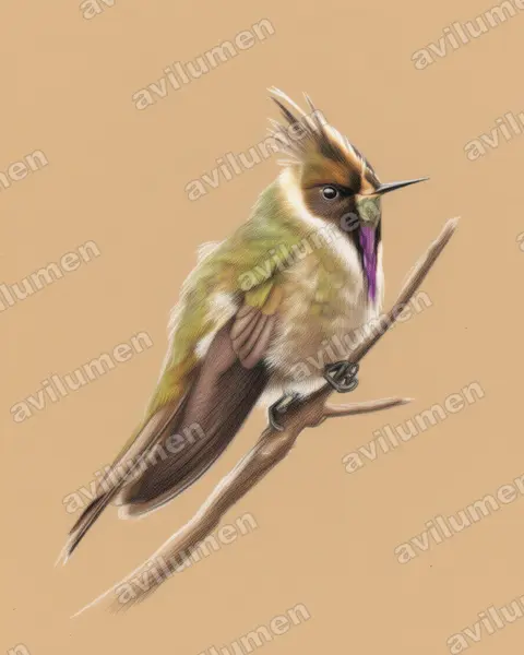 Illustration im Stil Buntstift: Violettbart-Helmkolibri (Oxypogon stuebelii)