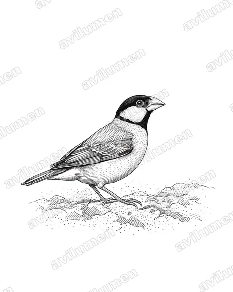 Illustration im Stil Tusche: Reisamadine (Padda oryzivora)
