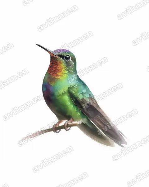 火喉蜂鸟（Panterpe insignis）的水彩插画
