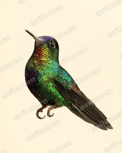 火喉蜂鸟（Panterpe insignis）的古典图版插画