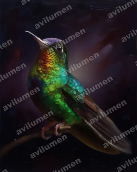 火喉蜂鸟（Panterpe insignis）的油画插画